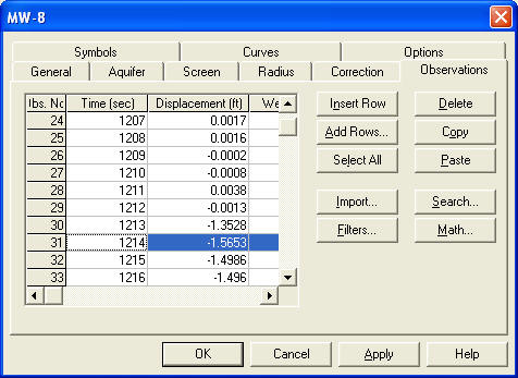 Maximum displacement in spreadsheet