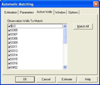 Select a group of wells for automatic curve matching Select group of wells