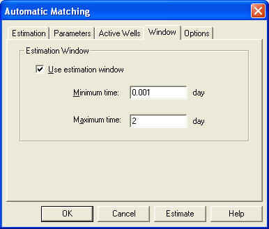 Time window for automatc curve matching Select time window